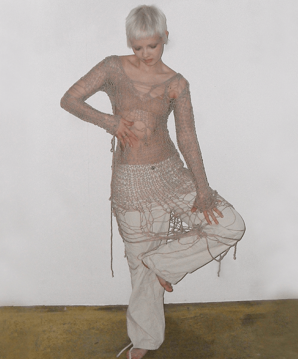 "Holey" Dress in Beige - Moveslowfast