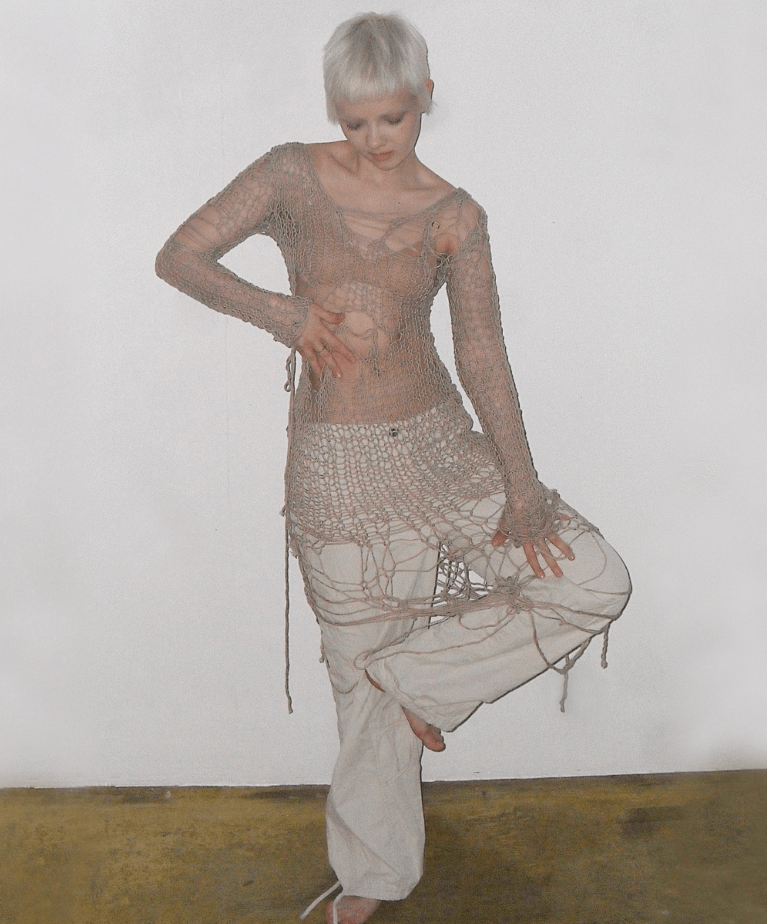 "Holey" Dress in Beige - Moveslowfast