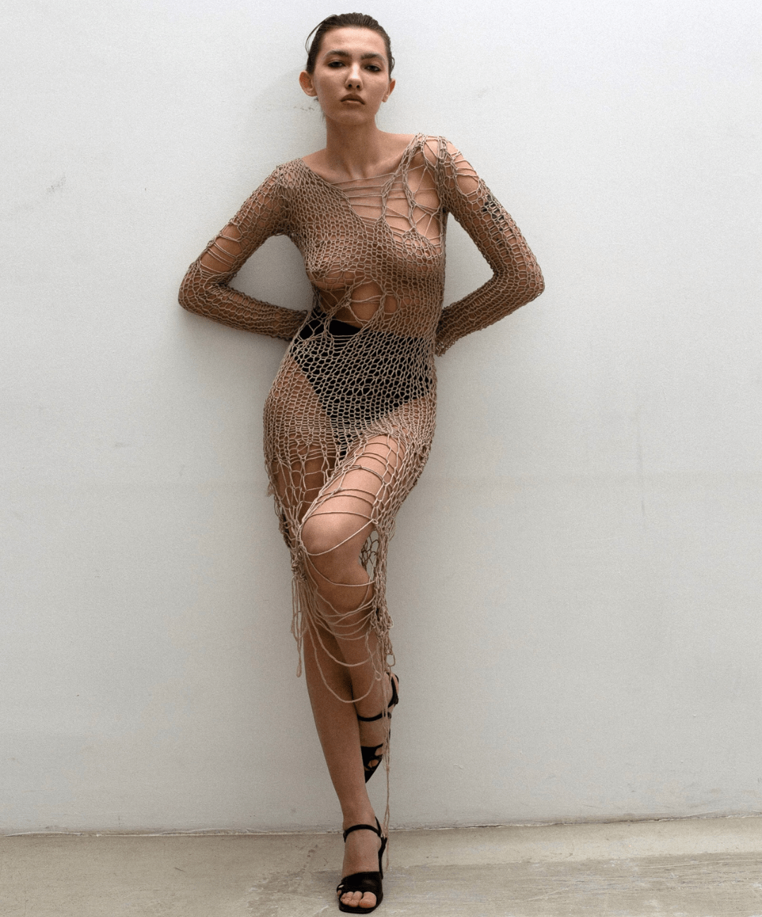 "Holey" Dress in Beige - Moveslowfast