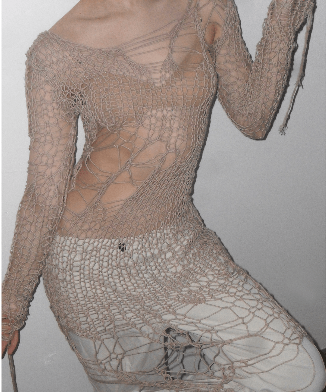 "Holey" Dress in Beige - Moveslowfast