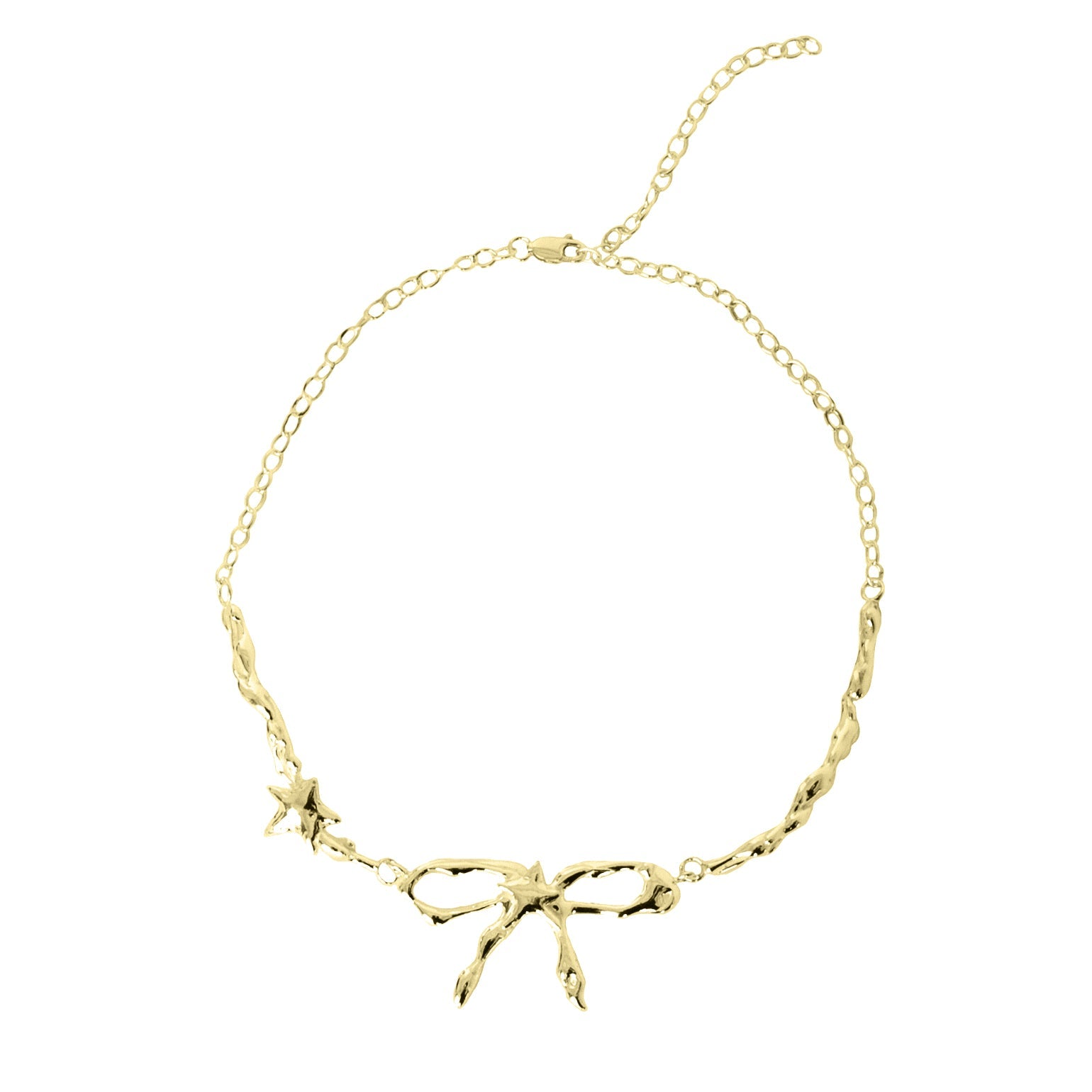 Gold bracelet with branch-like design on a white background