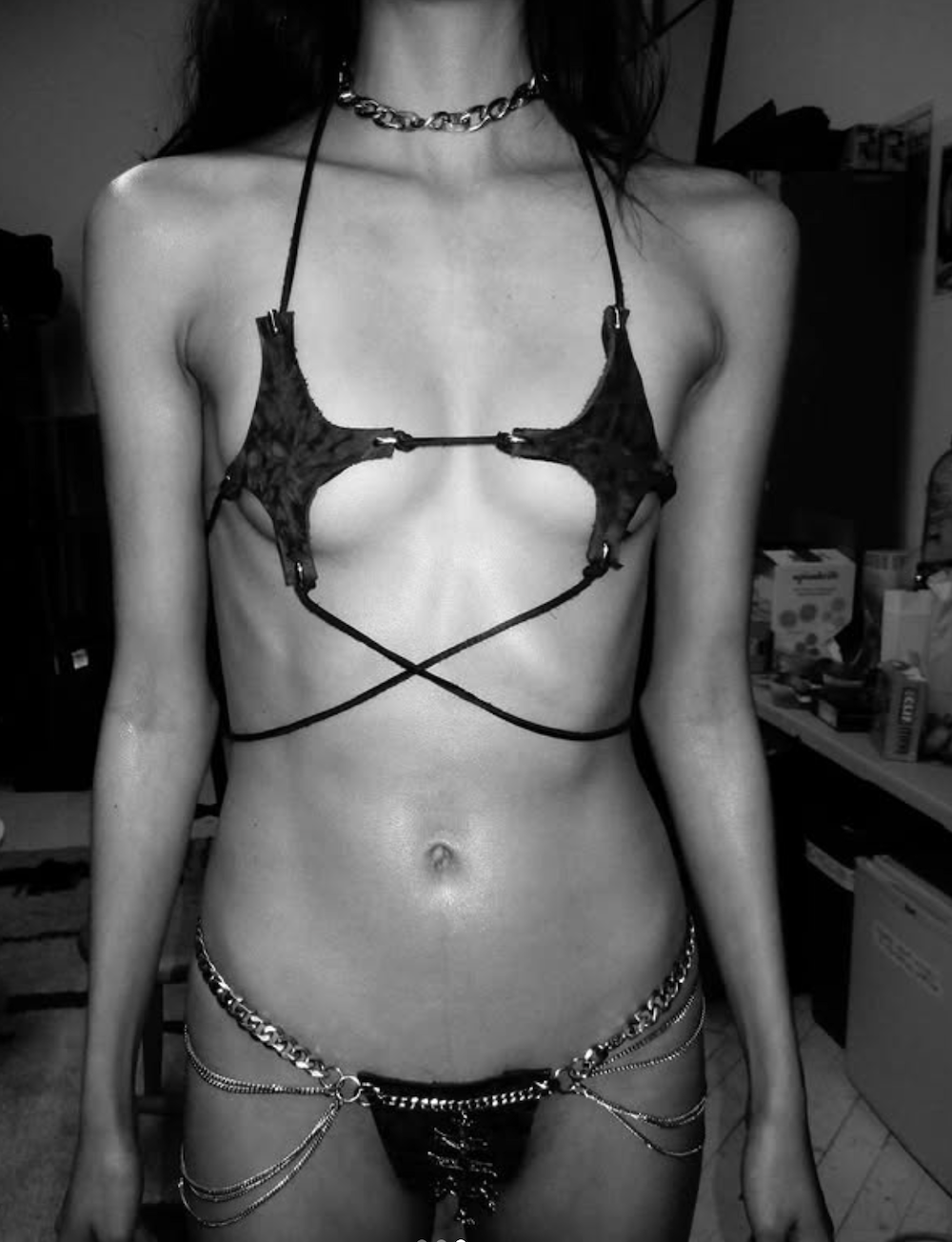 Leather Cross Bra