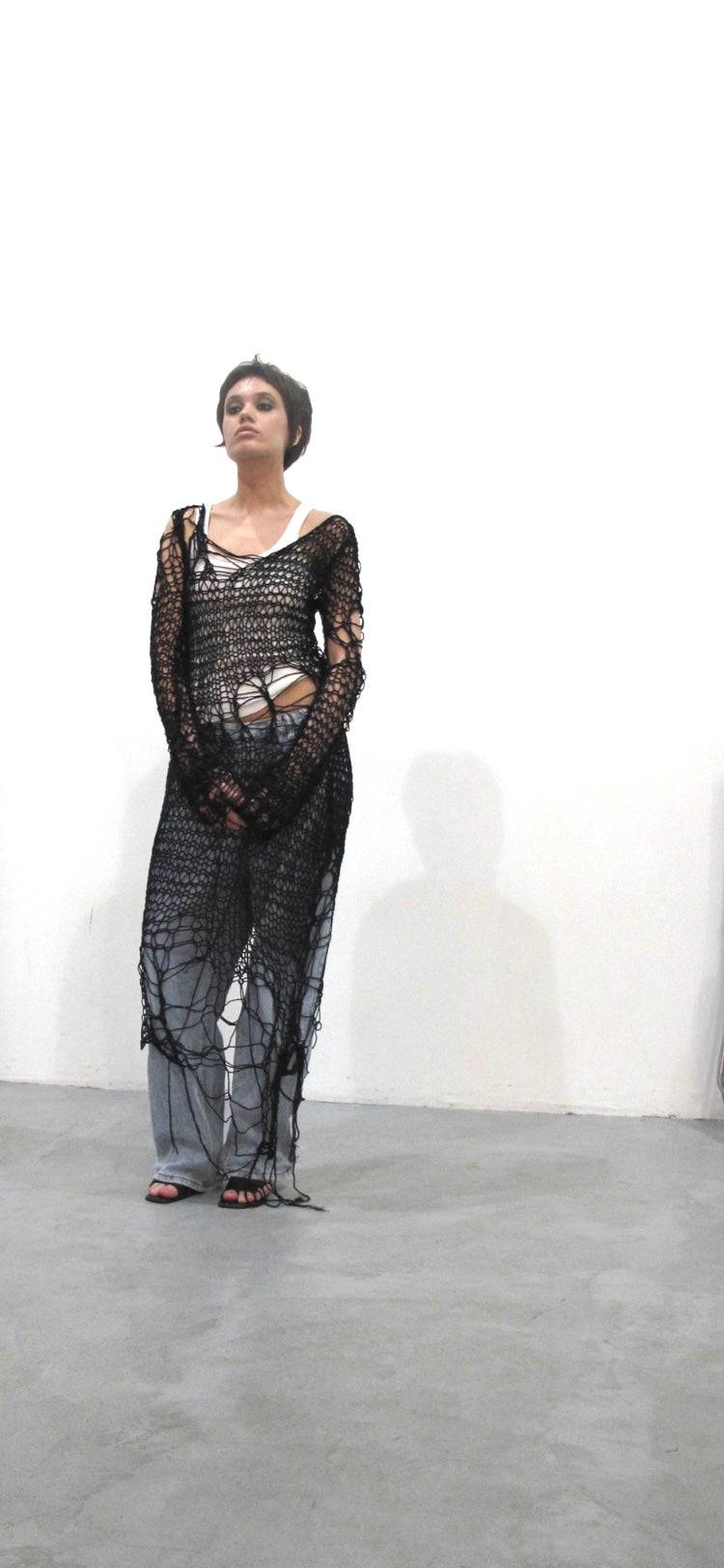 Holey Dress in Black - Moveslowfast