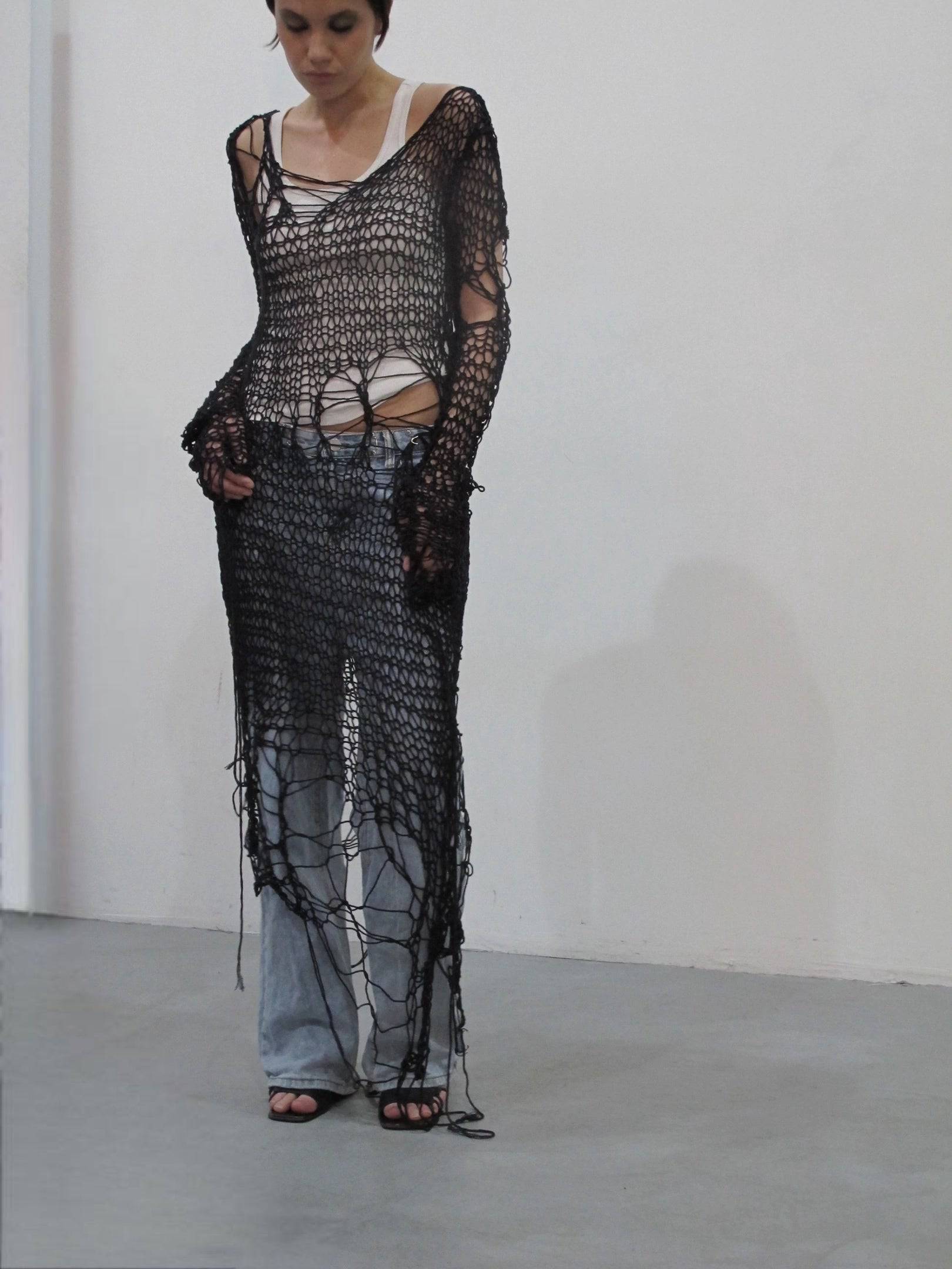 Holey Dress in Black - Moveslowfast